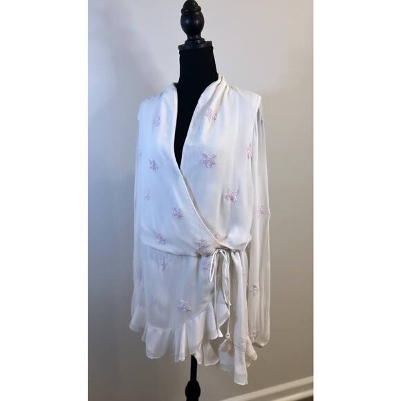 Rococo Sand Stellar Georgette Short Dress in White Small Long Sleeve Sequins - Picture 2 of 5